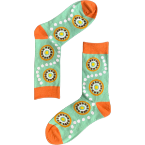 Socks, Aboriginal Dot Art - Green (Sage)